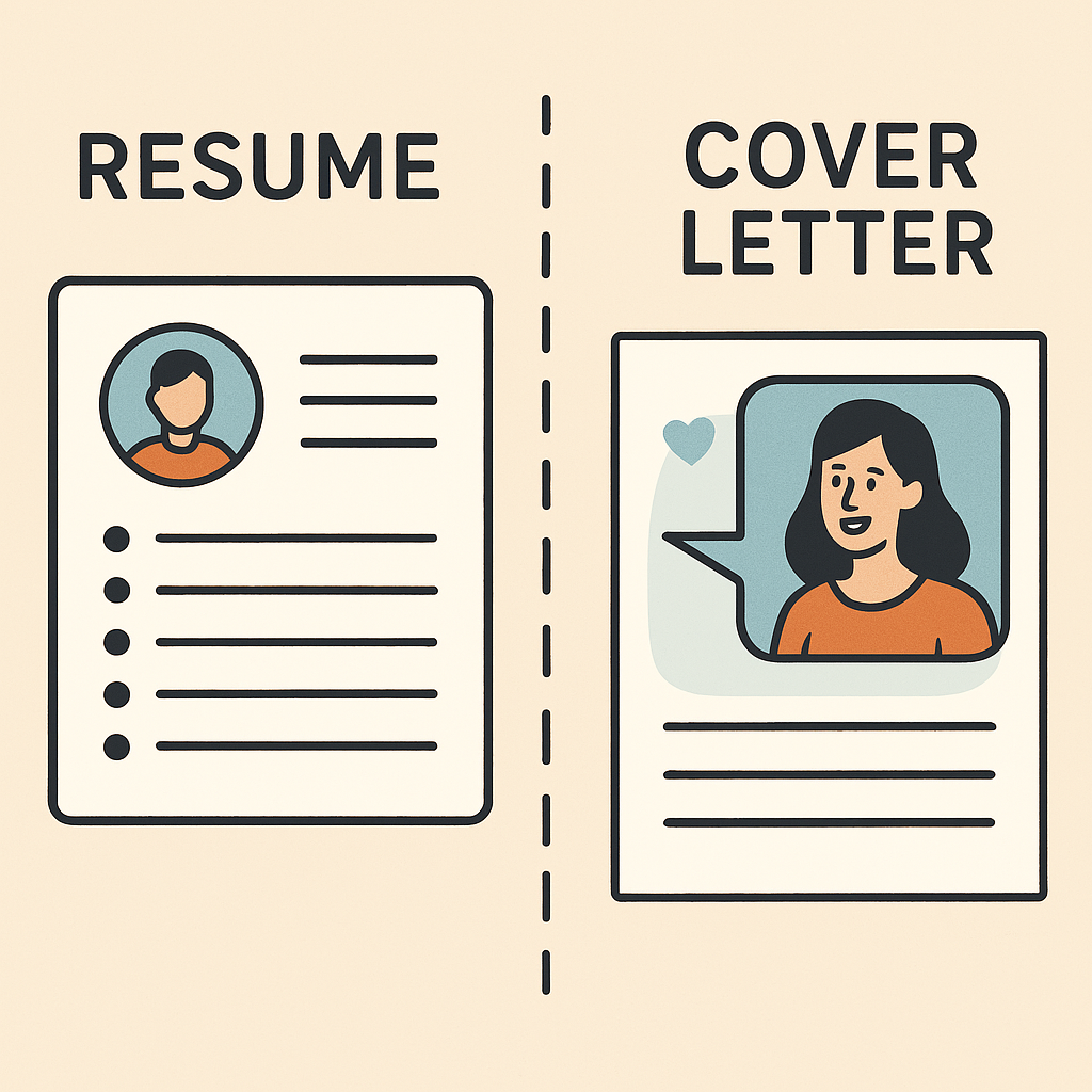 Illustration highlighting The Unique Value of a Cover Letter, contrasting the resume's structured layout with the cover letter's personal and approachable tone.