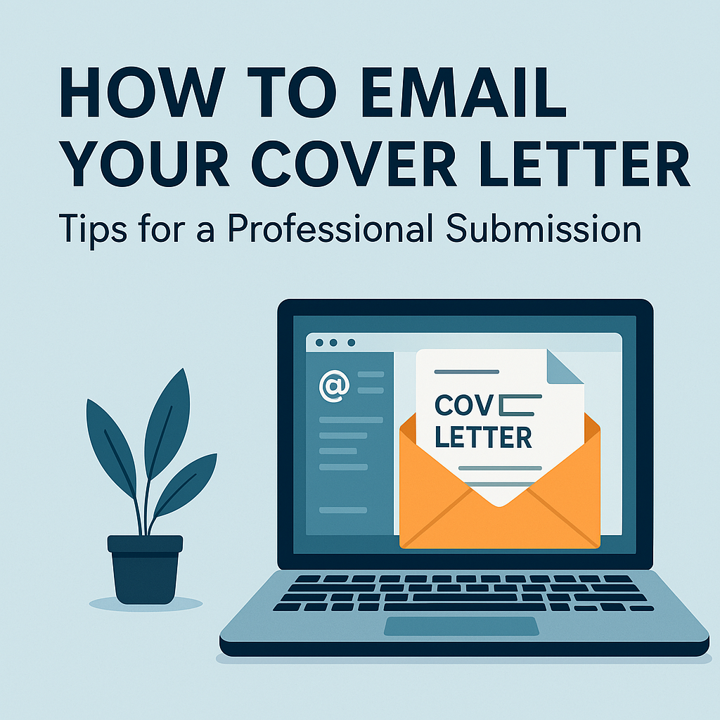 Illustration of a laptop displaying an email and cover letter, representing the process of how to email your cover letter professionally.